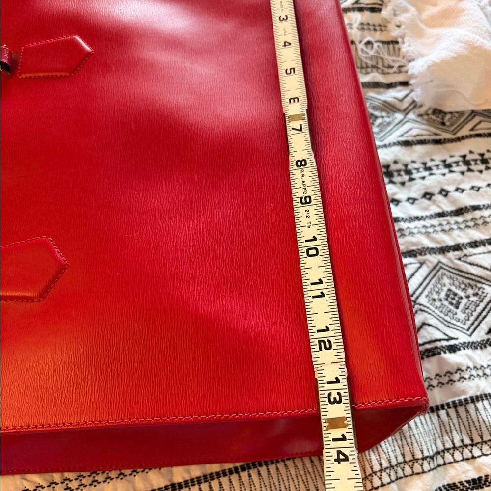 Red Lauren Ralph Lauren leather Women's structured Tote Bag gorgeous - Picture 7 of 11